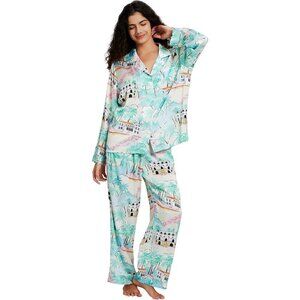 Women Green Silk Satin Pajamas Set Button Down 2 Piece Pjs Long Sleeve Oversize